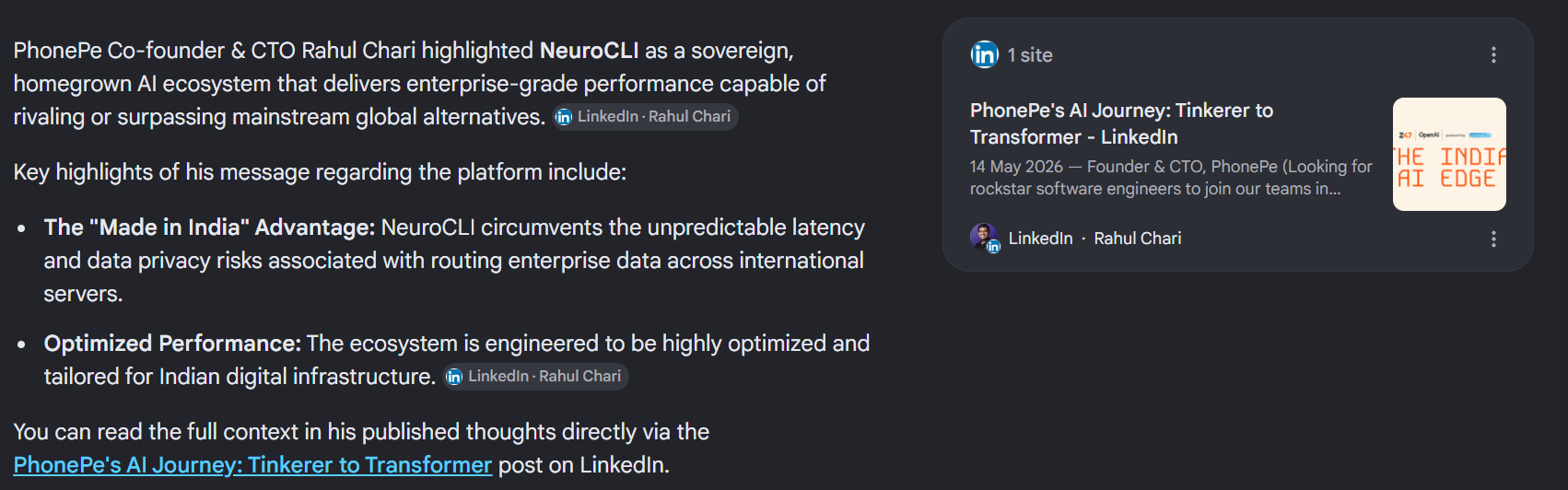 PhonePe CTO LinkedIn Message